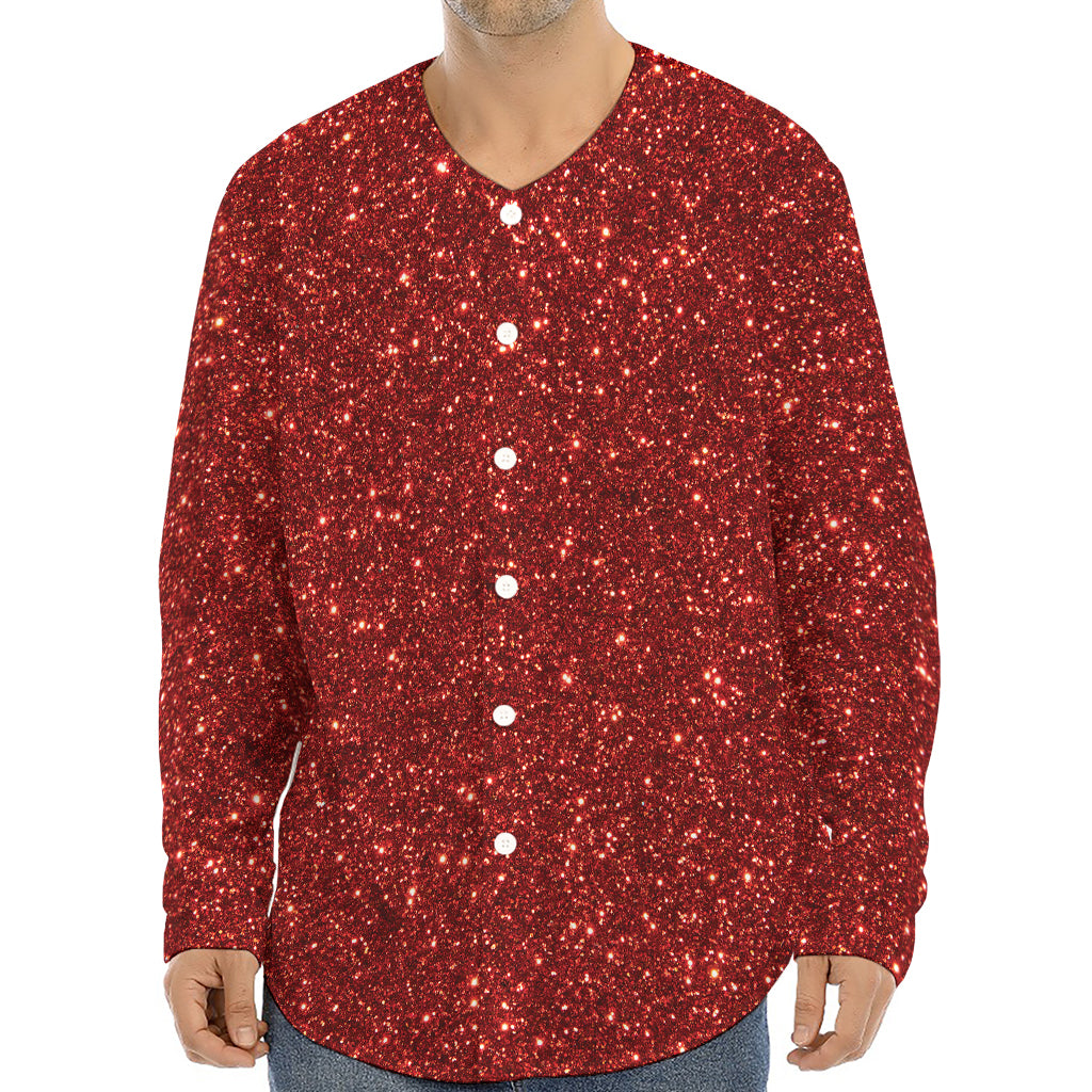 Burgundy (NOT Real) Glitter Print Long Sleeve Baseball Jersey