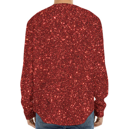 Burgundy (NOT Real) Glitter Print Long Sleeve Baseball Jersey