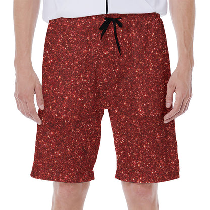 Burgundy (NOT Real) Glitter Print Men's Beach Shorts