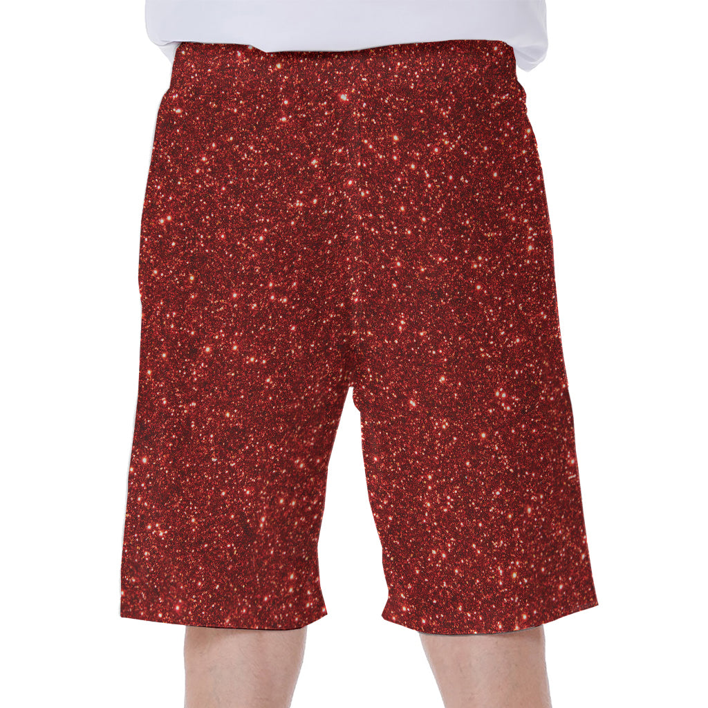 Burgundy (NOT Real) Glitter Print Men's Beach Shorts