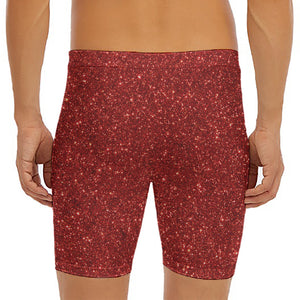 Burgundy (NOT Real) Glitter Print Men's Long Boxer Briefs