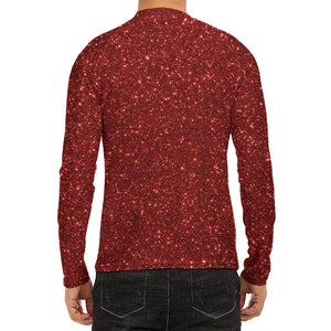 Burgundy (NOT Real) Glitter Print Men's Long Sleeve Rash Guard