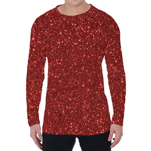 Burgundy (NOT Real) Glitter Print Men's Long Sleeve T-Shirt