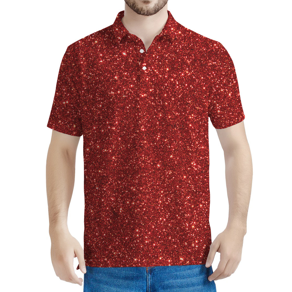 Burgundy (NOT Real) Glitter Print Men's Polo Shirt