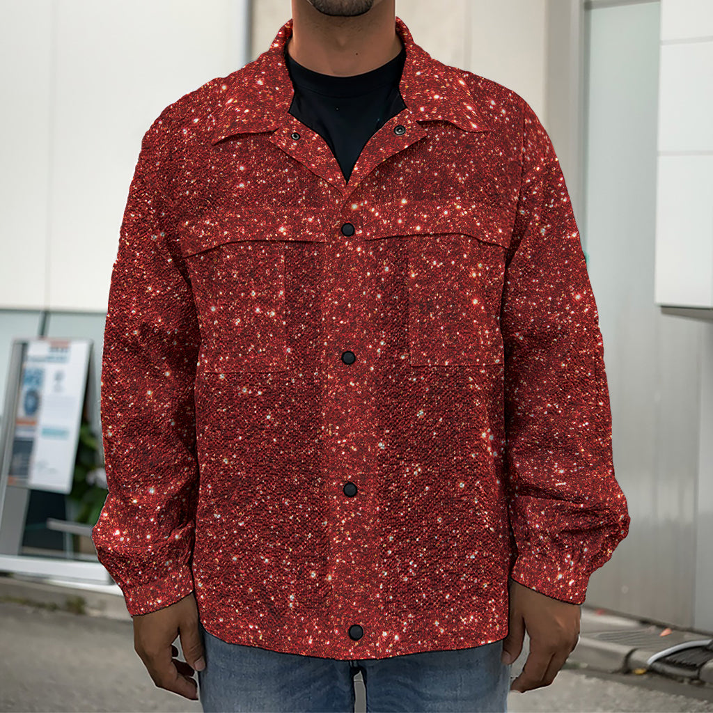 Burgundy (NOT Real) Glitter Print Men's Shirt Jacket