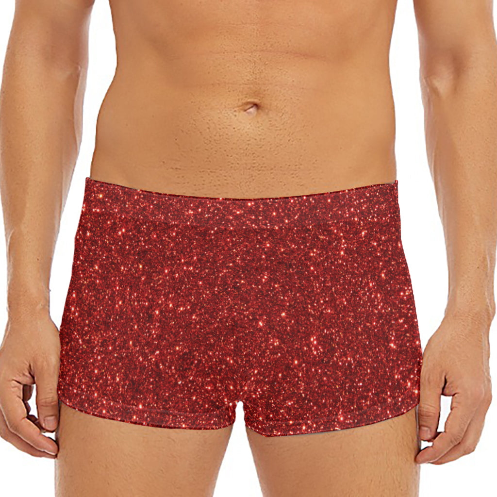 Burgundy (NOT Real) Glitter Print Men's Short Boxer Briefs