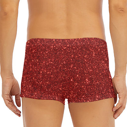 Burgundy (NOT Real) Glitter Print Men's Short Boxer Briefs
