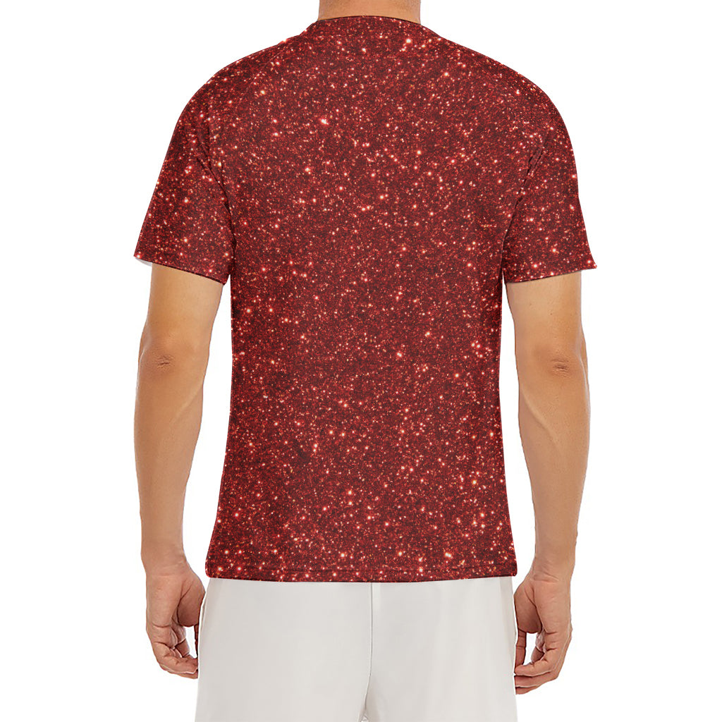 Burgundy (NOT Real) Glitter Print Men's Short Sleeve Rash Guard