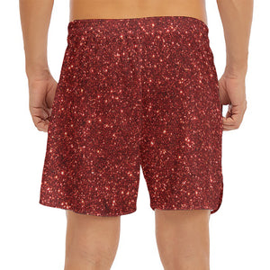 Burgundy (NOT Real) Glitter Print Men's Split Running Shorts