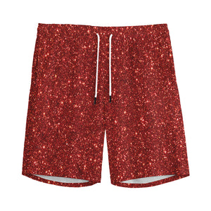 Burgundy (NOT Real) Glitter Print Men's Sports Shorts