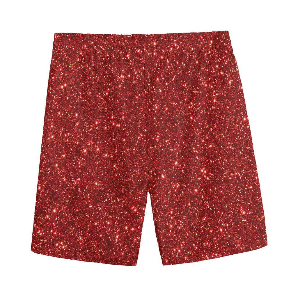 Burgundy (NOT Real) Glitter Print Men's Sports Shorts