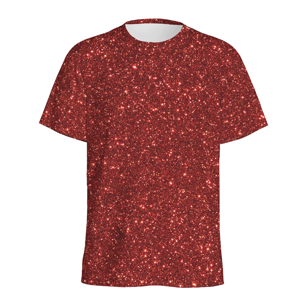 Burgundy (NOT Real) Glitter Print Men's Sports T-Shirt