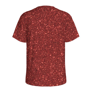 Burgundy (NOT Real) Glitter Print Men's Sports T-Shirt