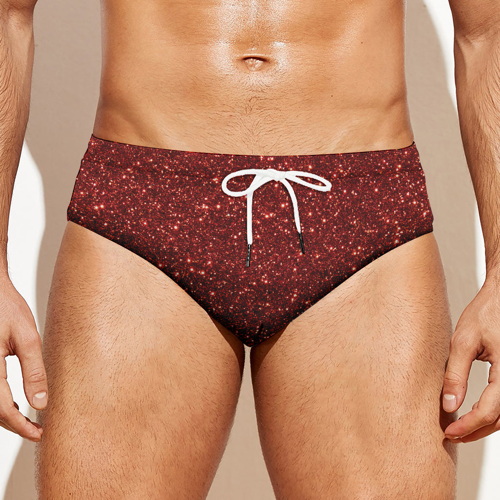 Burgundy (NOT Real) Glitter Print Men's Swim Briefs