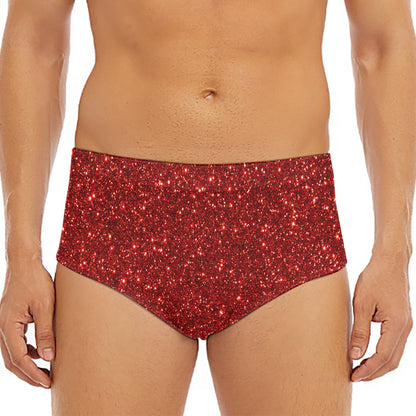 Burgundy (NOT Real) Glitter Print Men's Triangle Swim Briefs