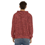 Burgundy (NOT Real) Glitter Print Men's Velvet Pullover Hoodie