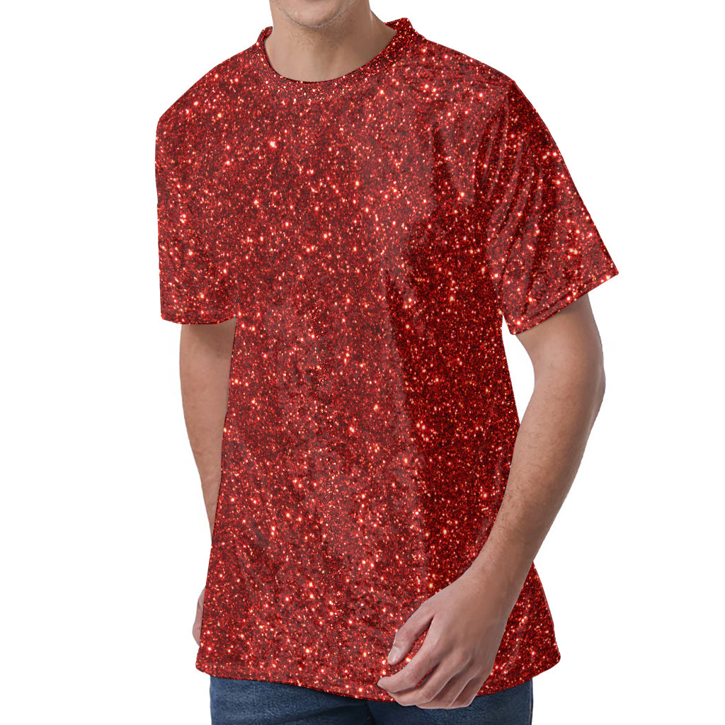 Burgundy (NOT Real) Glitter Print Men's Velvet T-Shirt