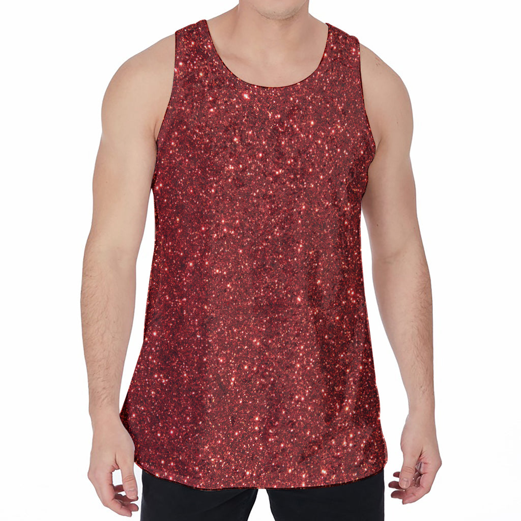 Burgundy (NOT Real) Glitter Print Men's Velvet Tank Top