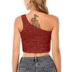 Burgundy (NOT Real) Glitter Print One Shoulder Crop Top