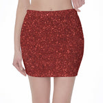 Burgundy (NOT Real) Glitter Print Pencil Mini Skirt