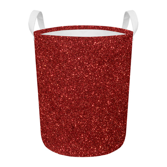 Burgundy (NOT Real) Glitter Print Round Laundry Basket