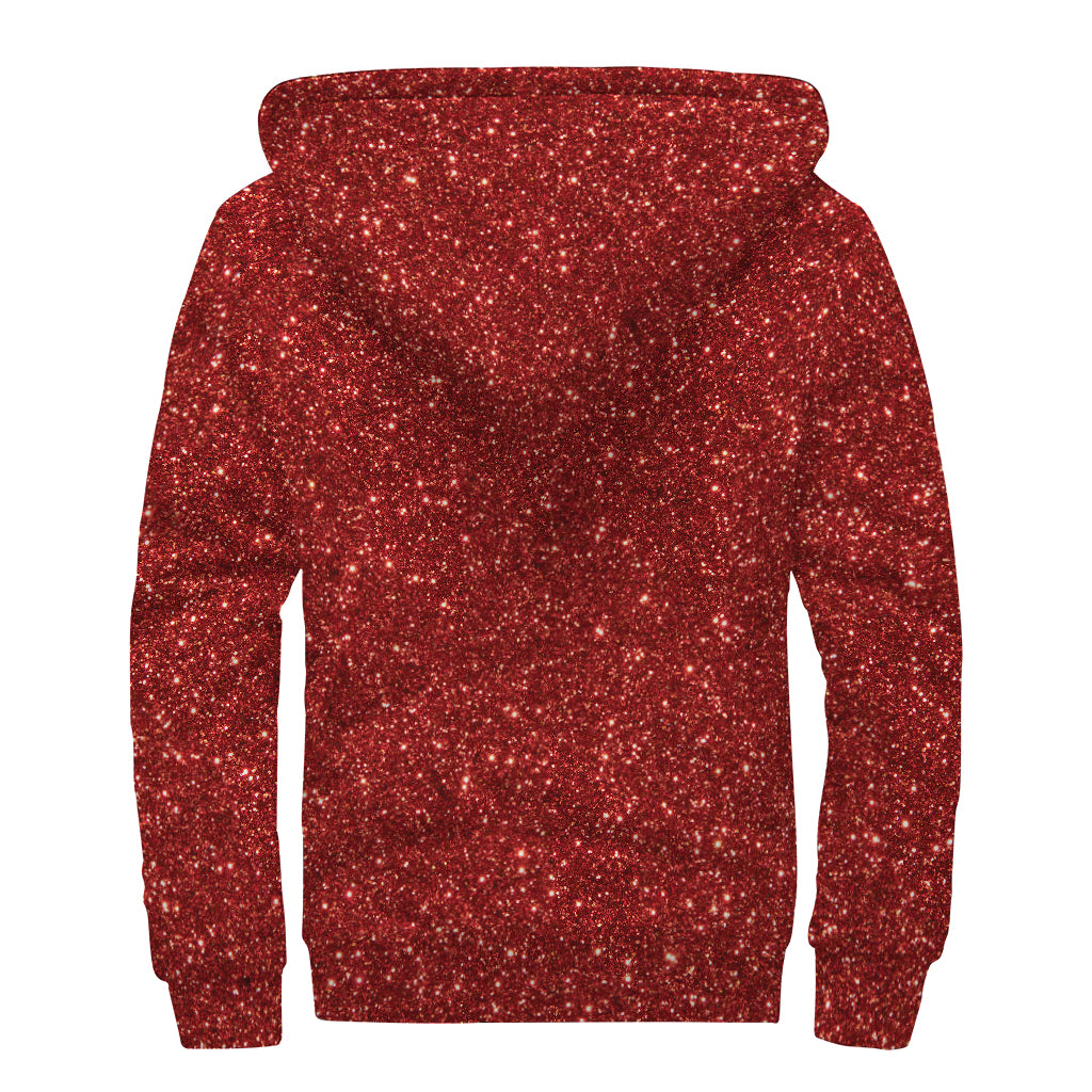 Burgundy (NOT Real) Glitter Print Sherpa Lined Zip Up Hoodie