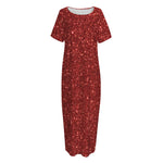 Burgundy (NOT Real) Glitter Print Short Sleeve Long Nightdress