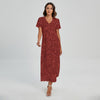 Burgundy (NOT Real) Glitter Print Short Sleeve Maxi Dress