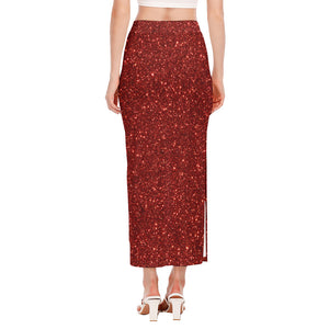 Burgundy (NOT Real) Glitter Print Side Slit Maxi Skirt