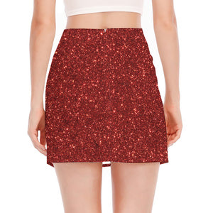 Burgundy (NOT Real) Glitter Print Side Slit Mini Skirt