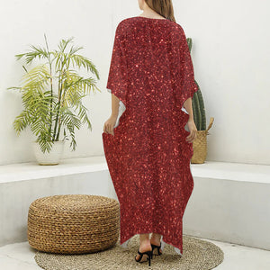 Burgundy (NOT Real) Glitter Print Silk V-Neck Kaftan Dress