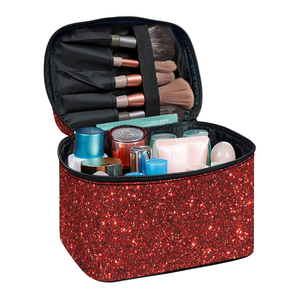 Burgundy (NOT Real) Glitter Print Travel Makeup Bag