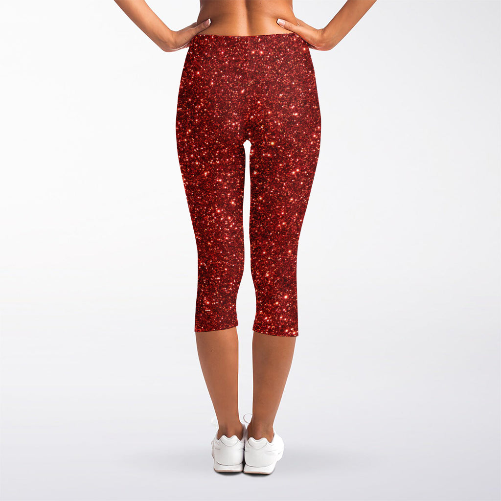 Burgundy (NOT Real) Glitter Print Women's Capri Leggings