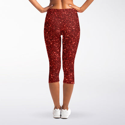 Burgundy (NOT Real) Glitter Print Women's Capri Leggings