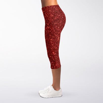 Burgundy (NOT Real) Glitter Print Women's Capri Leggings