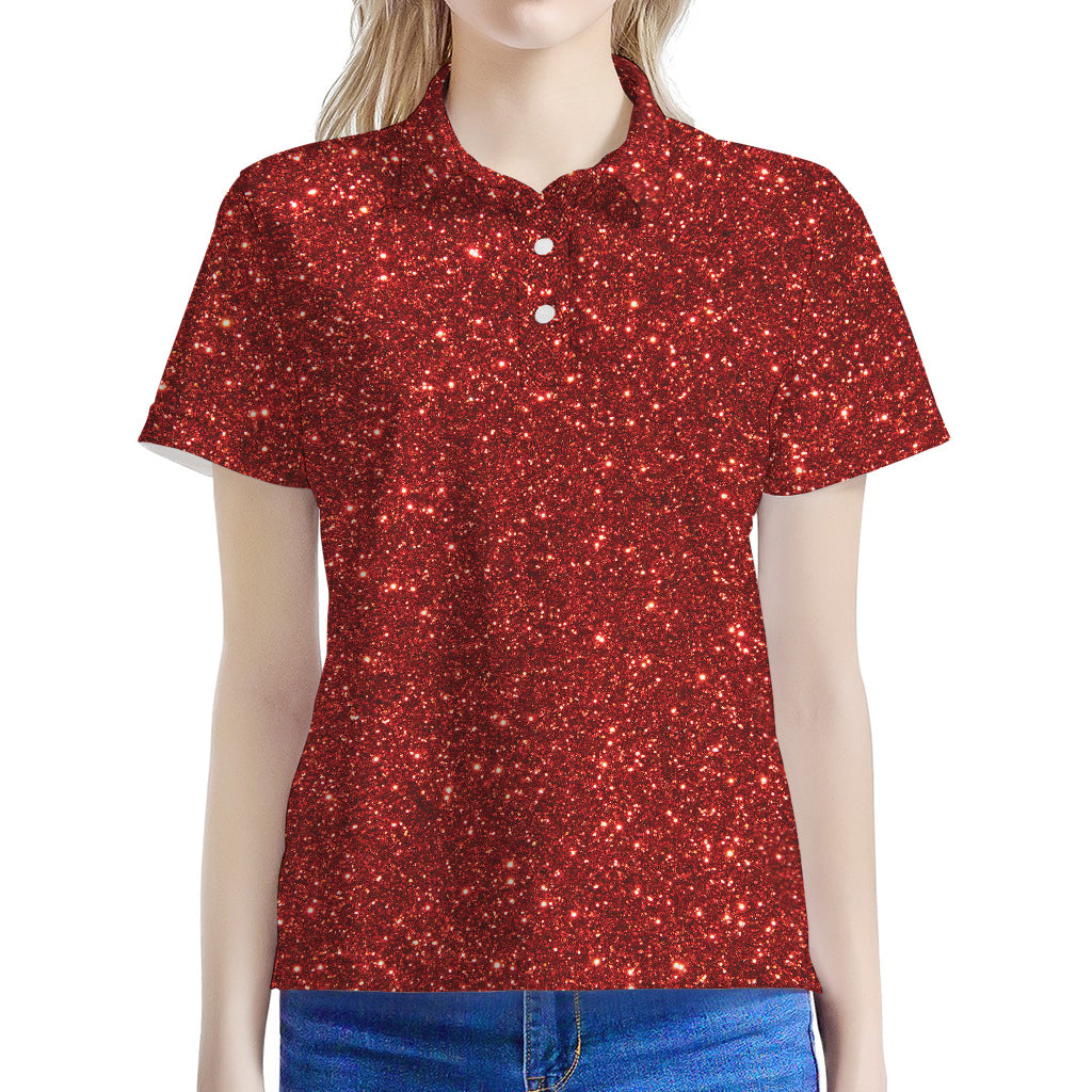 Burgundy (NOT Real) Glitter Print Women's Polo Shirt