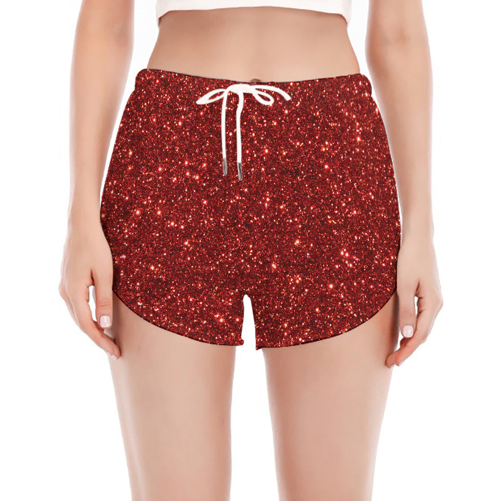 Burgundy (NOT Real) Glitter Print Women's Split Running Shorts