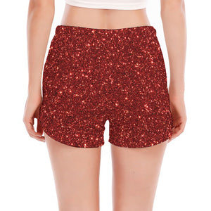 Burgundy (NOT Real) Glitter Print Women's Split Running Shorts