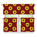 Burgundy Sunflower Pattern Print 3 Piece Kitchen Curtains
