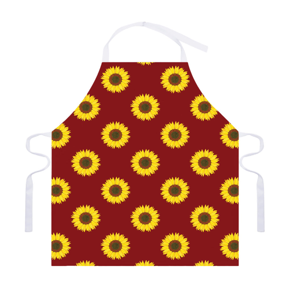 Burgundy Sunflower Pattern Print Adjustable Apron