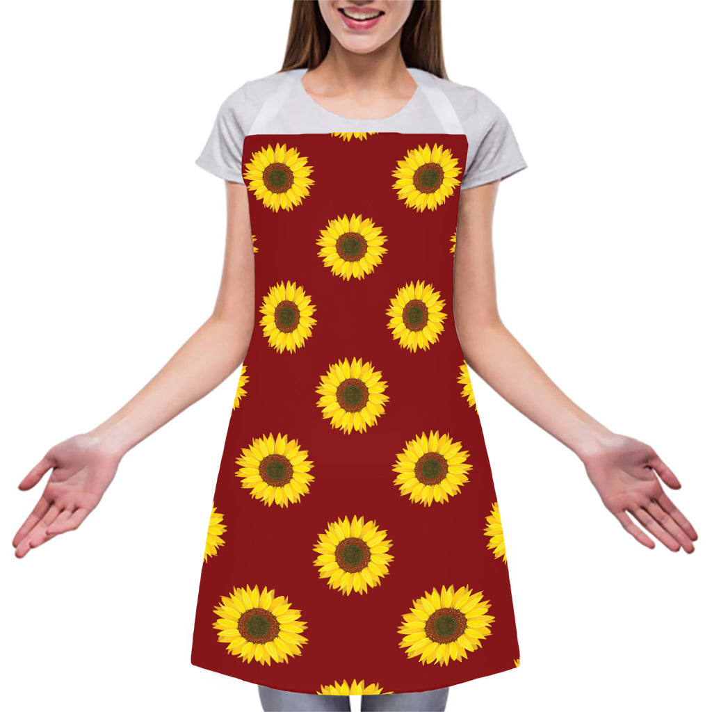 Burgundy Sunflower Pattern Print Adjustable Apron