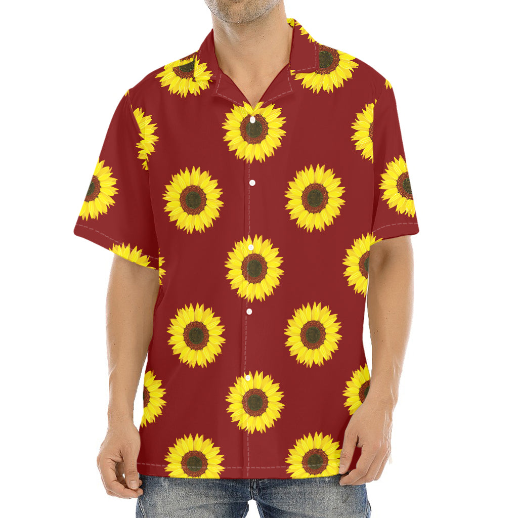 Burgundy Sunflower Pattern Print Aloha Shirt