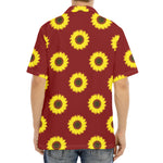 Burgundy Sunflower Pattern Print Aloha Shirt