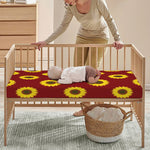 Burgundy Sunflower Pattern Print Baby Crib Sheet