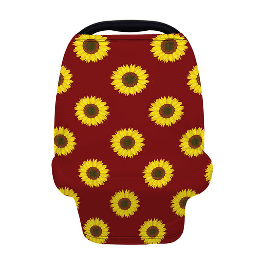 Burgundy Sunflower Pattern Print Baby Seat Cover