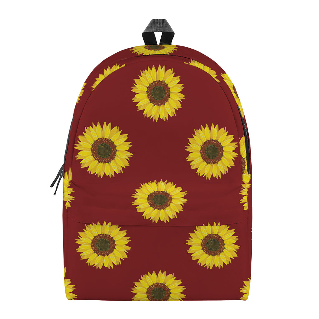 Burgundy Sunflower Pattern Print Backpack