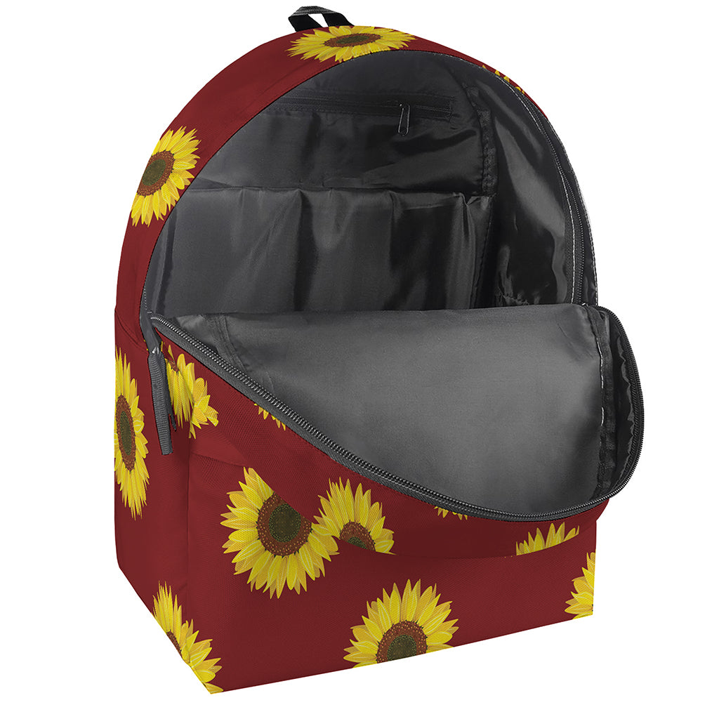 Burgundy Sunflower Pattern Print Backpack