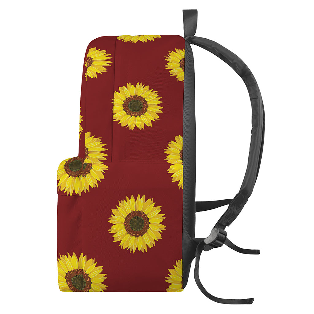 Burgundy Sunflower Pattern Print Backpack