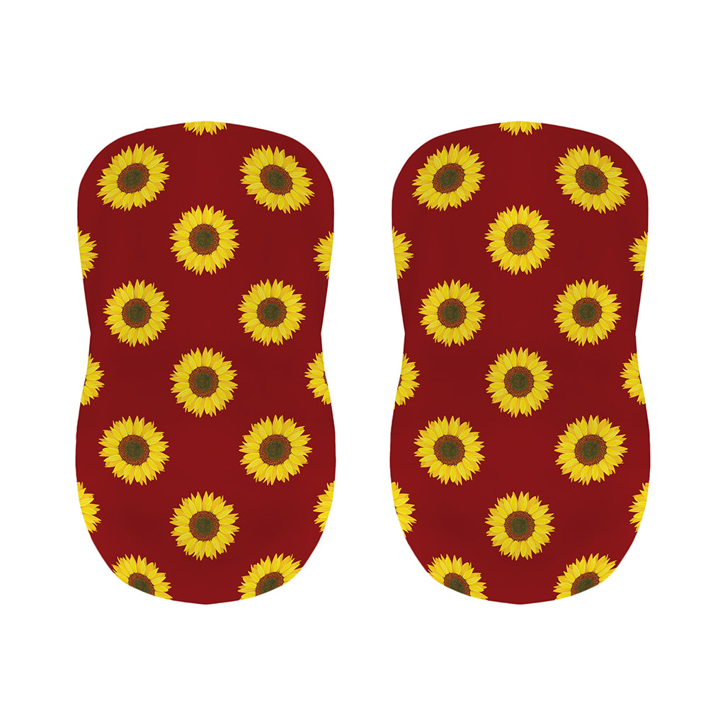 Burgundy Sunflower Pattern Print Bar Stool Covers