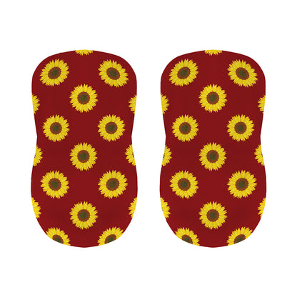 Burgundy Sunflower Pattern Print Bar Stool Covers